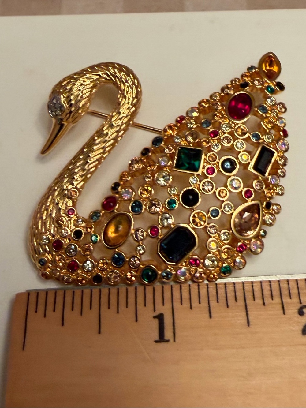 Swarovski Gold Swan Brooch with Multi-Color Crystal Accents - Picture 10 of 11